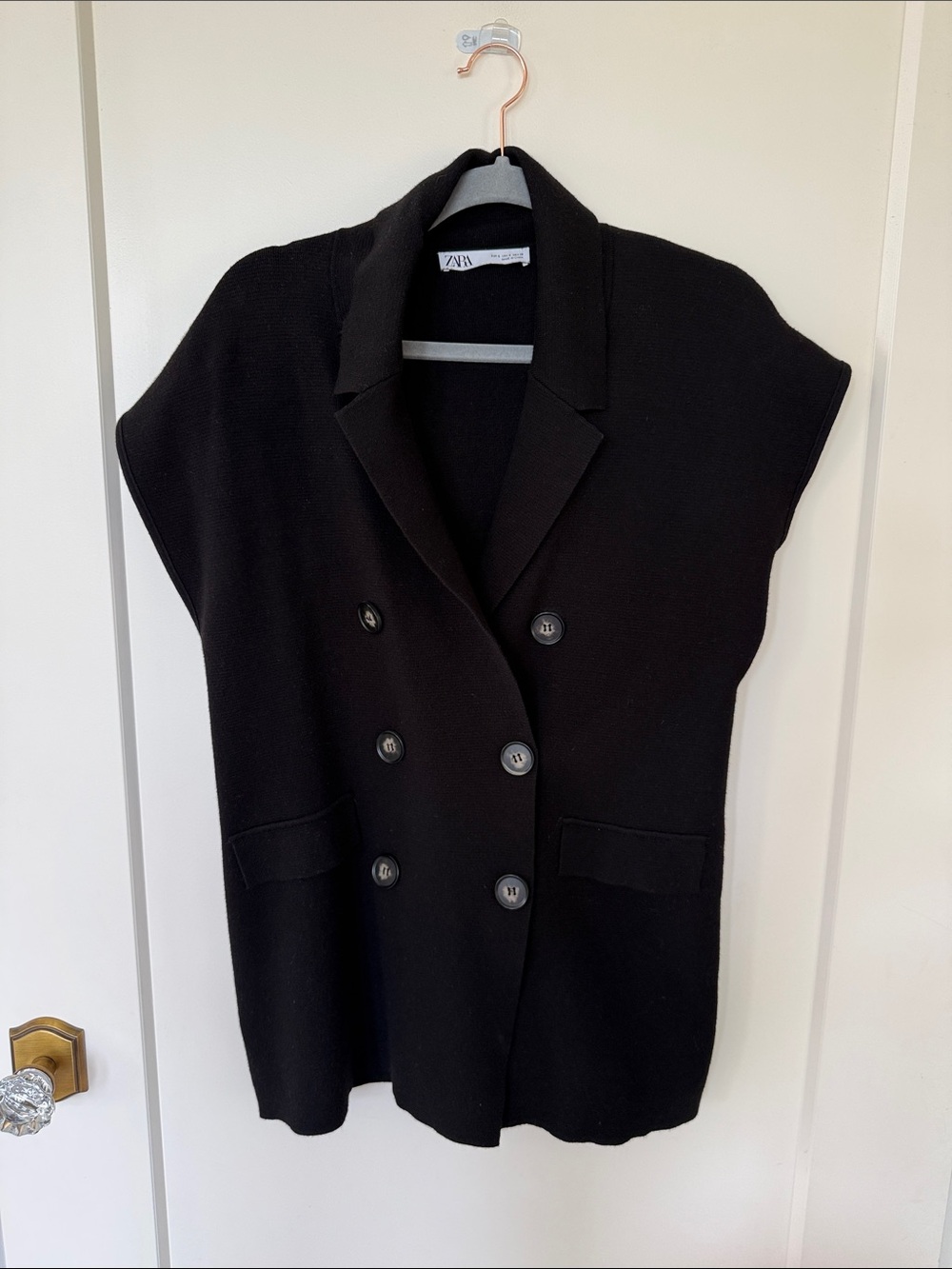 Zara Black Double-Breasted Knit Vest with Lapel